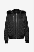 French Connection Varsity Bomber With Faux Fur Hood Jacket