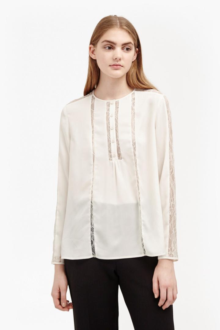 French Connection Polly Plains Lace Insert Blouse