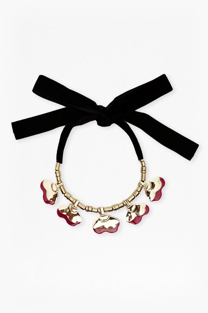French Connection Velvet Tie Stacked Petal Necklace