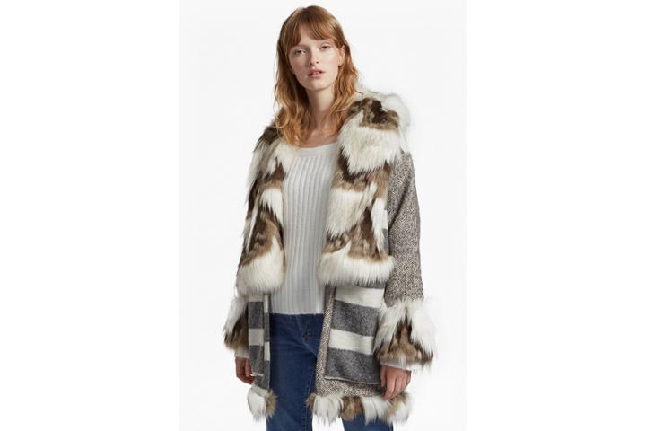 French Connection Noemi Coating Faux Fur Trim Coat