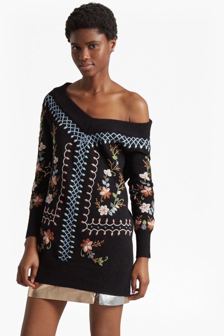 Fcus Bijou Embroidery Knit V Neck Jumper