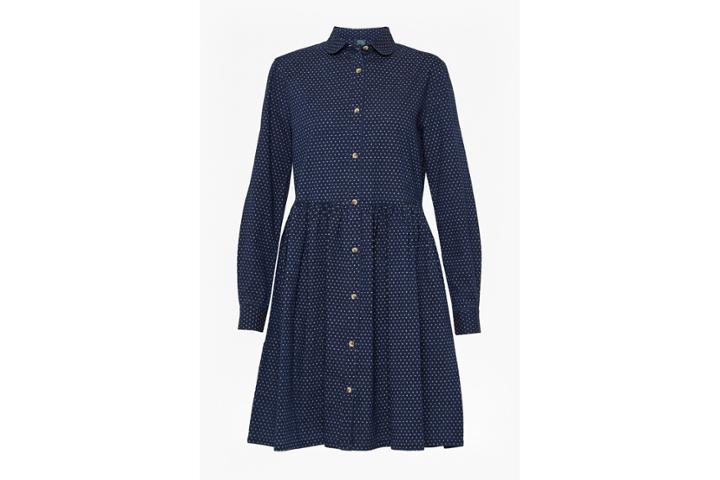 French Connection Indigo Cross Long Sleeved Gathered Shirt Dress