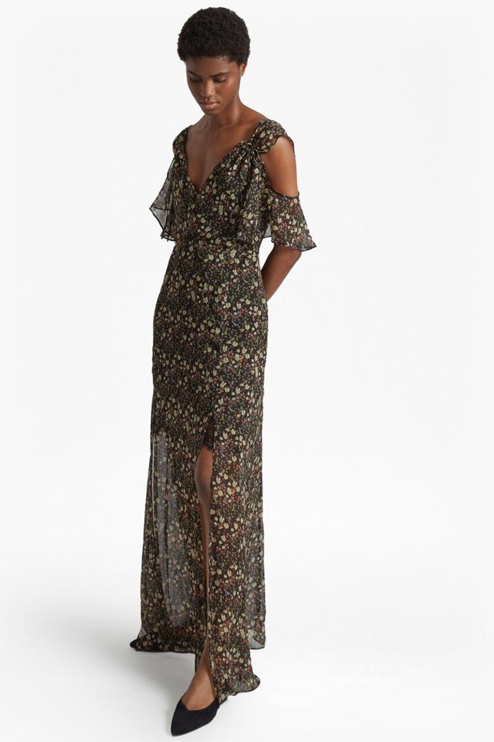 Fcus Halle Crinkle Floral Cold Shoulder Maxi Dress