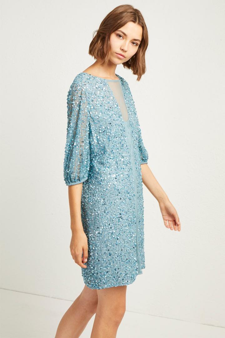 French Connenction Diana Sequin Puff Sleeve Dress