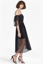 French Connenction Valentin Sheer Jersey Off Shoulder Midi Dress