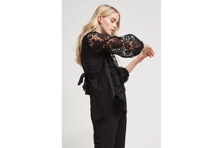 French Connection Chania Lace Puff Sleeve Shirt