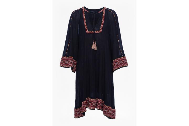French Connection Adanna Crinkle Embroidered Smock Dress