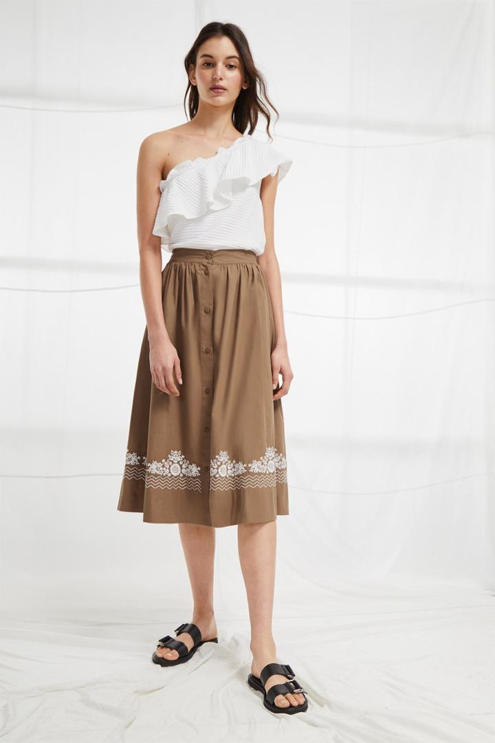 French Connection Rhodea Poplin Embroidered Basque Skirt