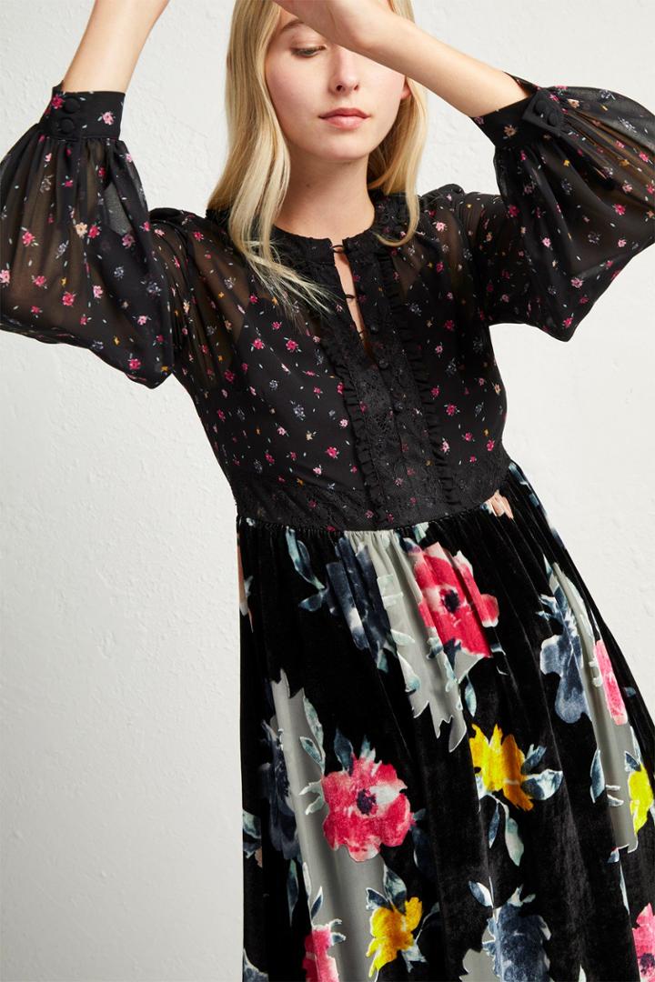 French Connenction Edith Velvet Devore Midi Dress