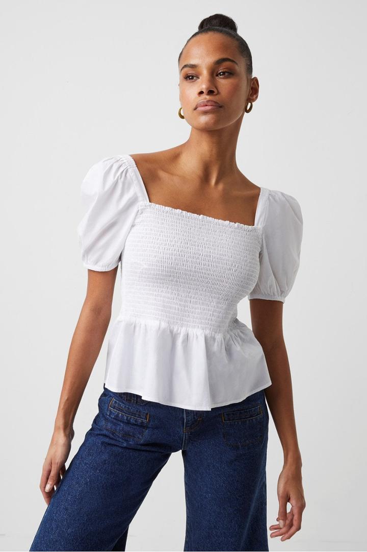 French Connection Artina Poplin Smocked Top