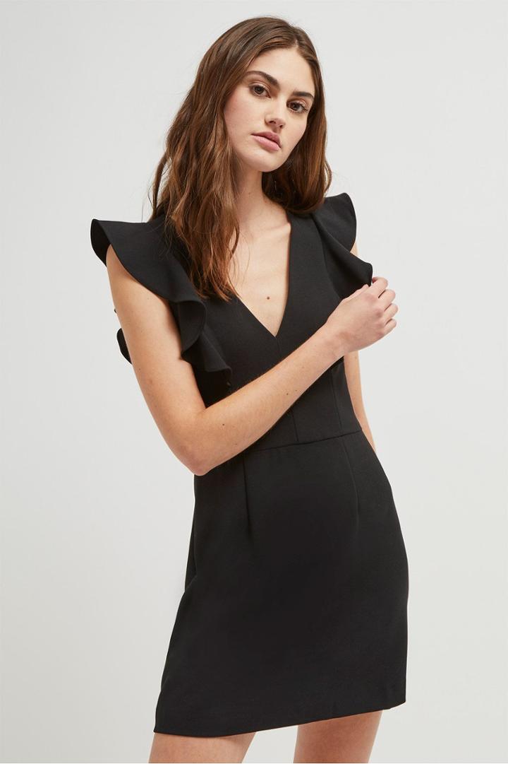 French Connection Whisper Ruffle V Neck Dress