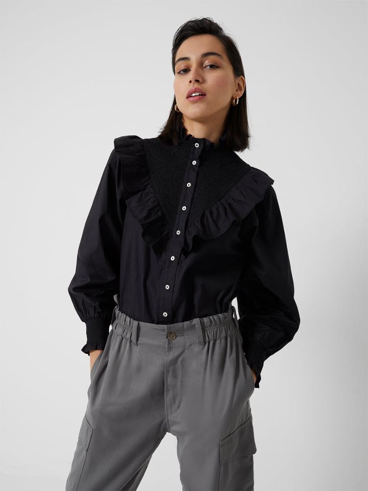 French Connection Organic Rhodes Poplin Smock Neck Top