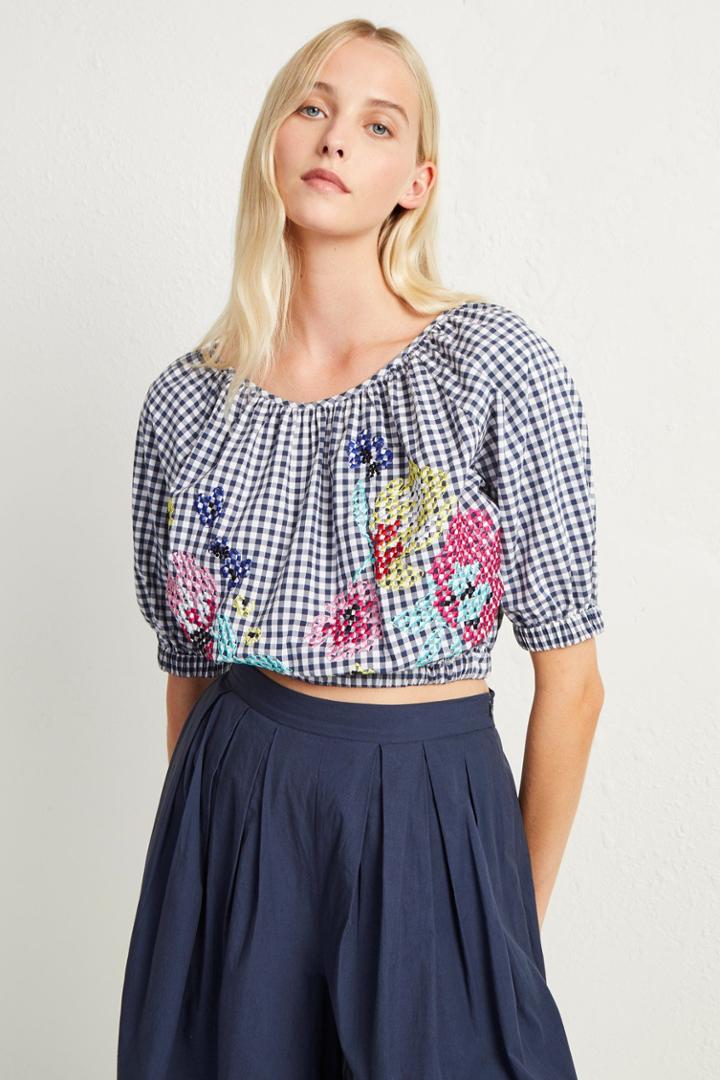 French Connenction Lavande Gingham 70's Crop Top