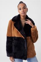 French Connection Colorblock Buona Faux Fur Short Coat