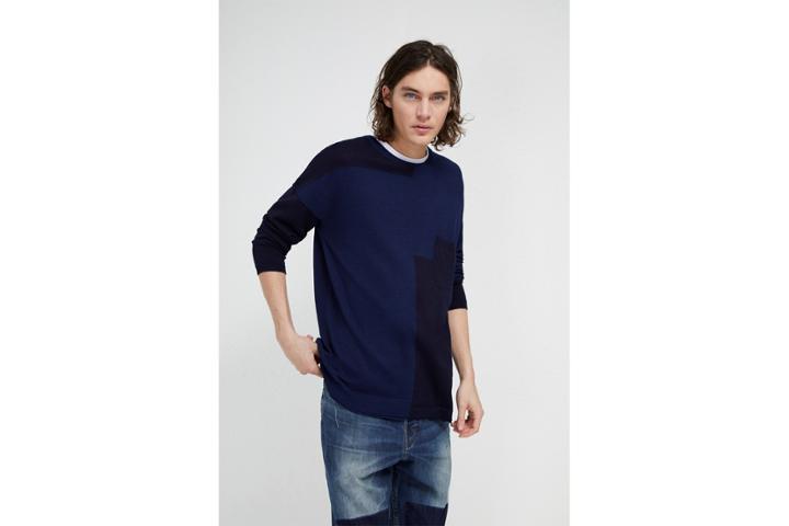French Connection Indigo Patchwork Knit Jumper