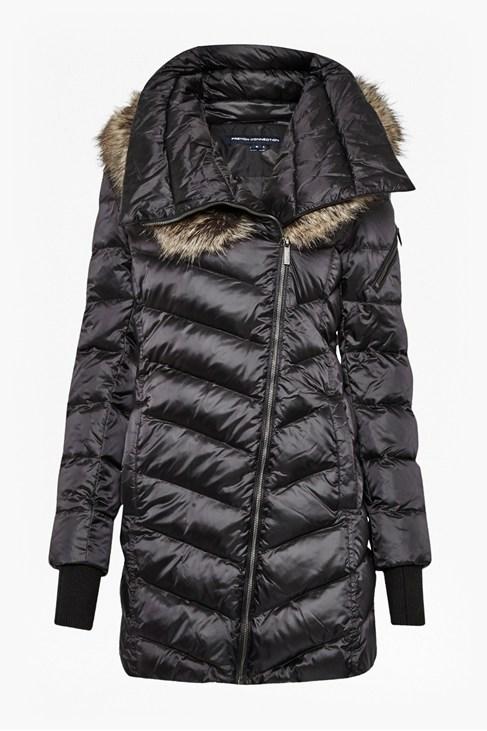 French Connection Moto Asymmetric Fur Hood Coat