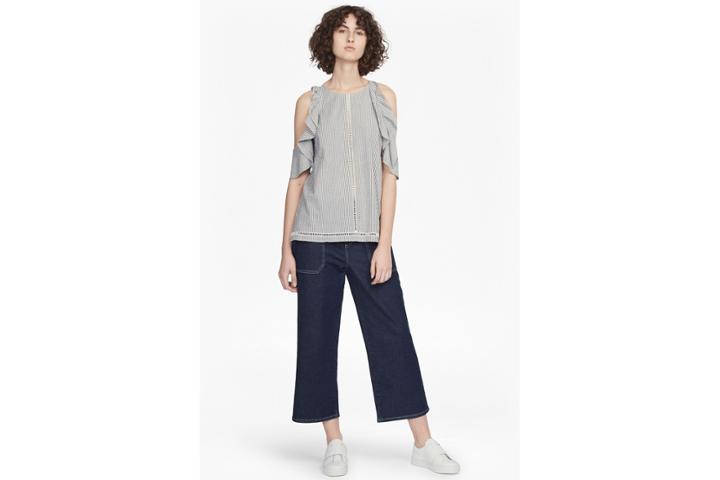 French Connection Clea Cotton Cold Shoulder Ruffle Top