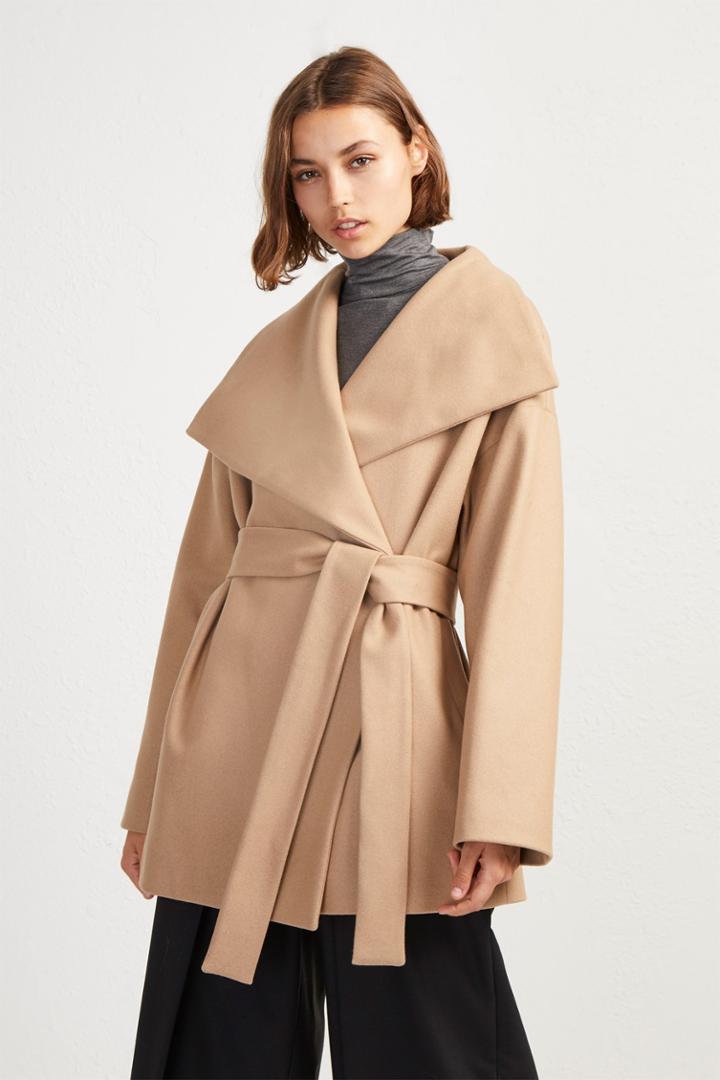 French Connenction Platform Felt Funnel Neck Coat