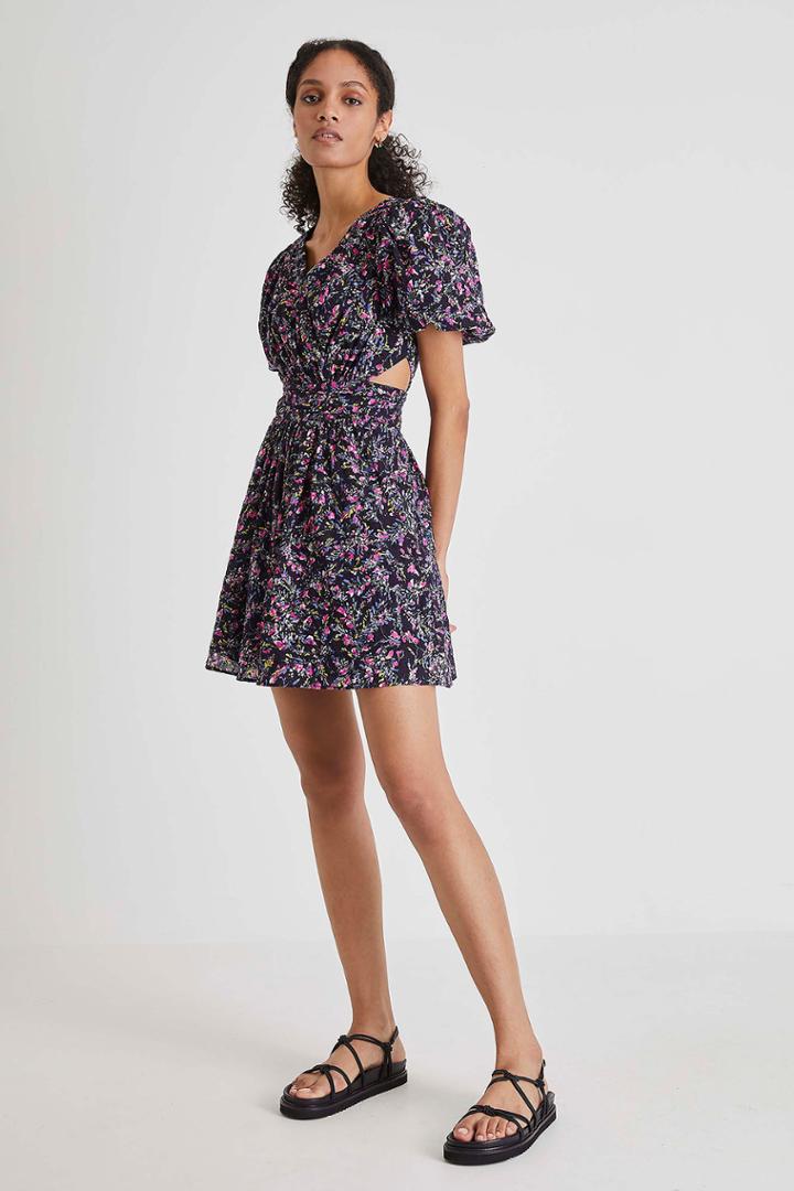 French Connection Flores Cotton V-neck Mini Dress