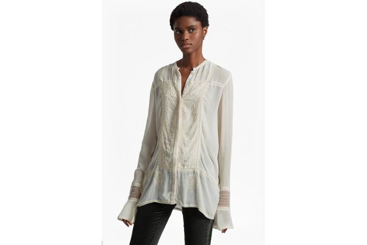 French Connection Hillary Sheer Collarless Shirt