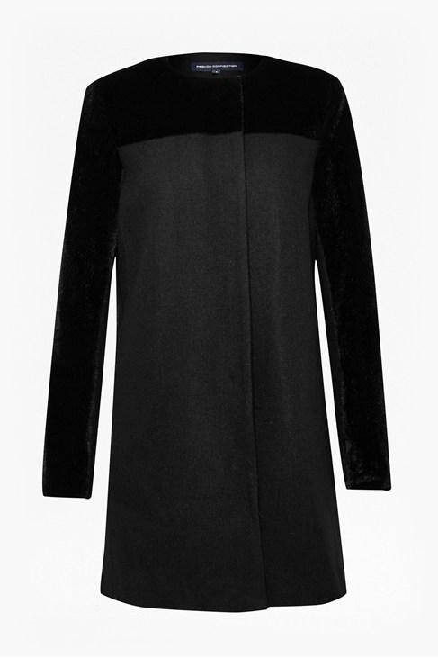French Connection Seal Combo Collarless Coat