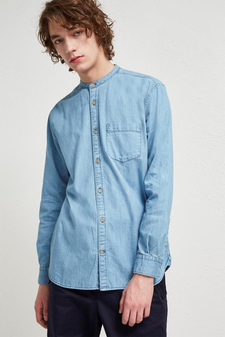 Fcus Denim Grandad Collar Shirt