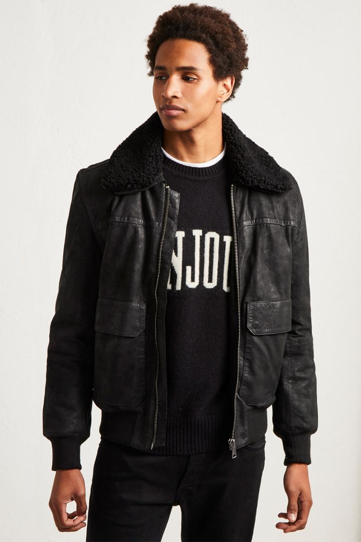 French Connenction Washed Leather Sheepskin Jacket