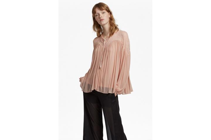 French Connection Lassia Lace Jersey Tie Neck Top