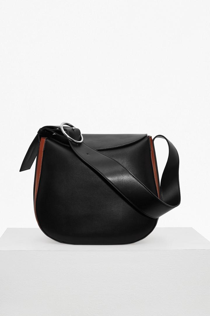 French Connection Oversized Buckle Moon Faux Leather Bag