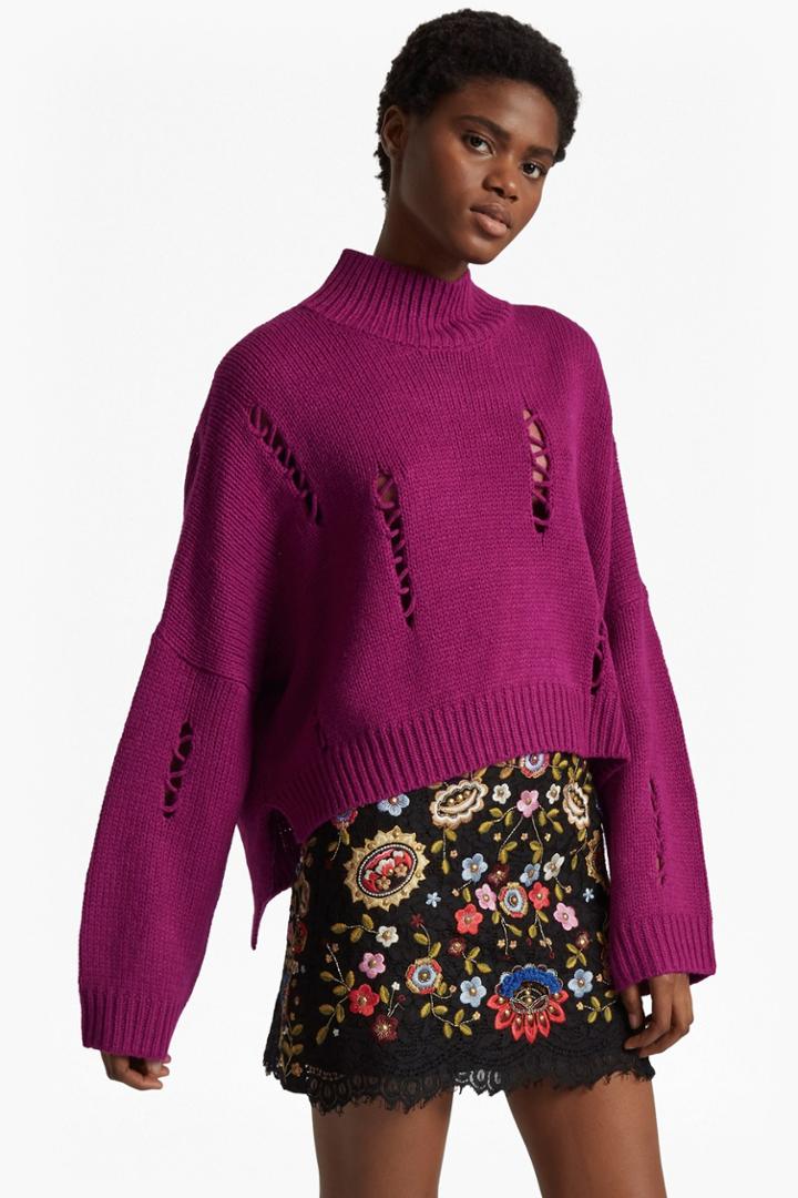 French Connenction Nixo Knit Distressed High Neck Jumper