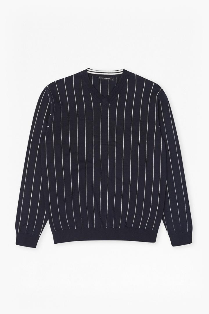 French Connection Dinesh Pinstripe Knitted V Neck Jumper