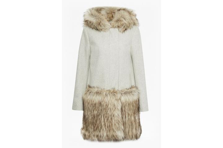 French Connection Platform Felt Fur Trim Coat