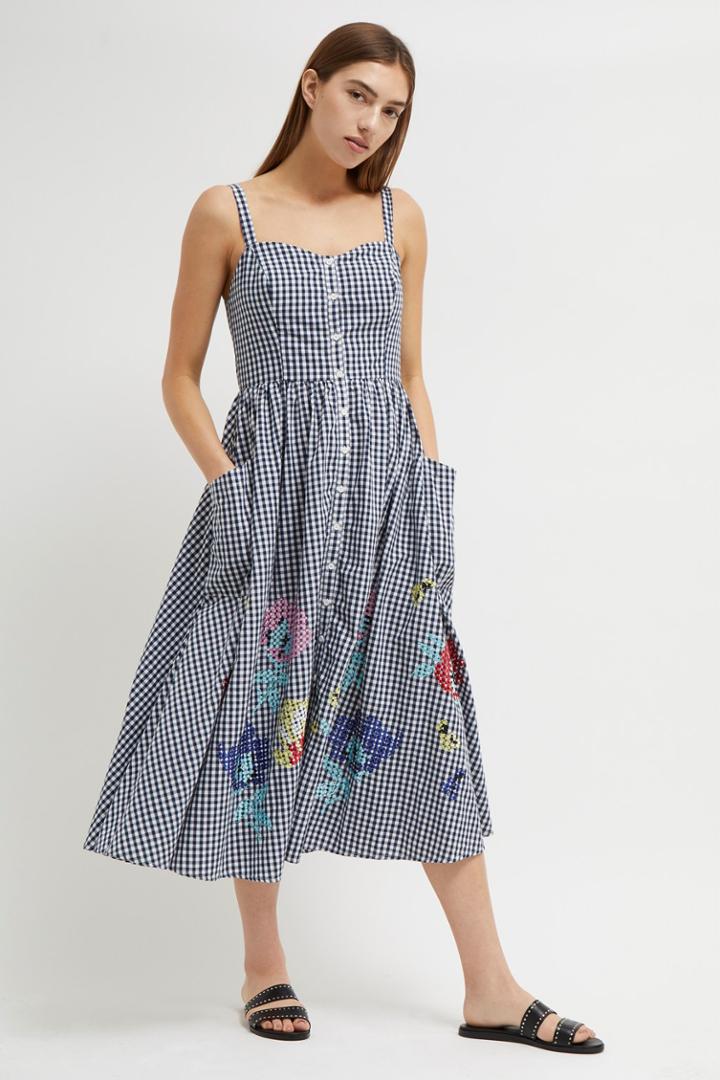 French Connenction Lavande Gingham Embroidered Dress
