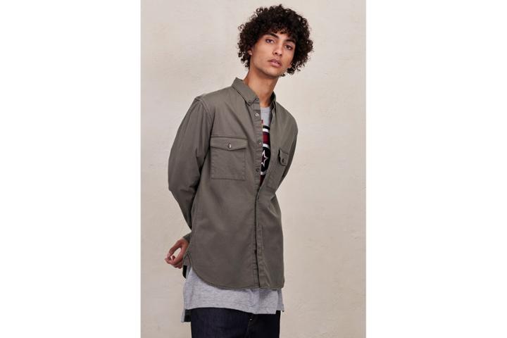 French Connection Stretch Twill And Tartan Shirt