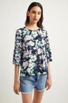 French Connenction Crepe Dreda Fluted Sleeve Top