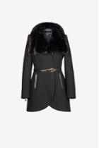 French Connection Leather Belted Fur Collar Tulip Coat