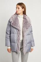 French Connenction Devon Quilt Fur Trim Wrap Coat