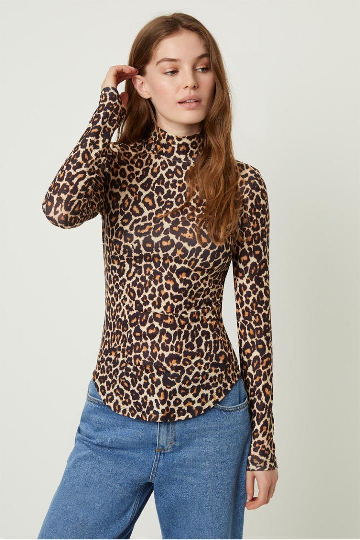 French Connenction Animal Printed High Neck Top