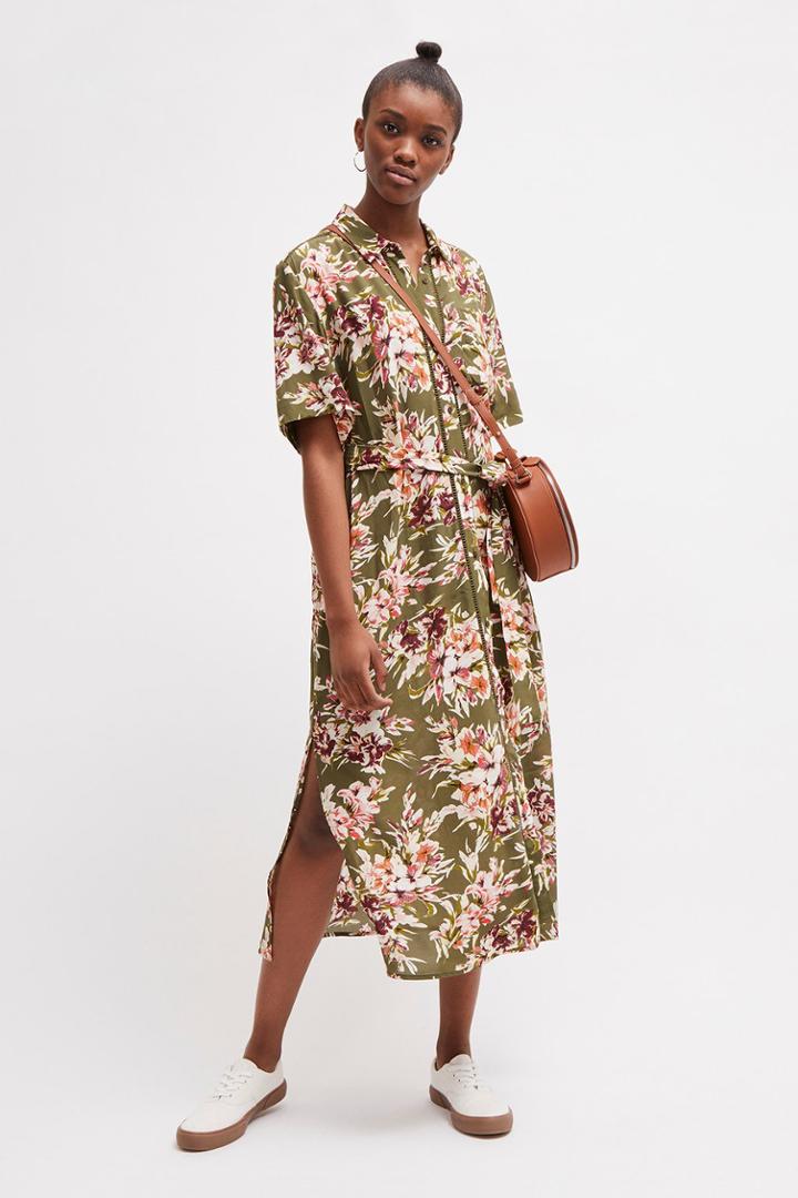 French Connenction Floriana Drape Midi Shirt Dress