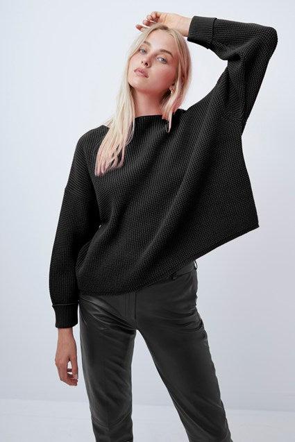French Connection Millie Mozart Waffle Knit Slash Neck Sweater