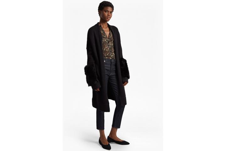 French Connection Lilou Faux Fur Sleeve Trim Cardigan