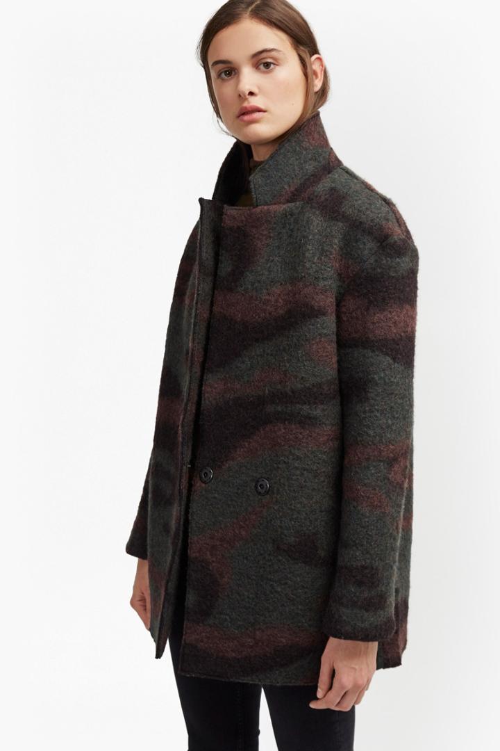 French Connection Camo Wool Felt Coat
