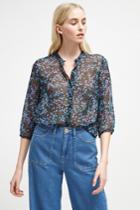 French Connenction Aubine Crinkle Floral Collarless Shirt