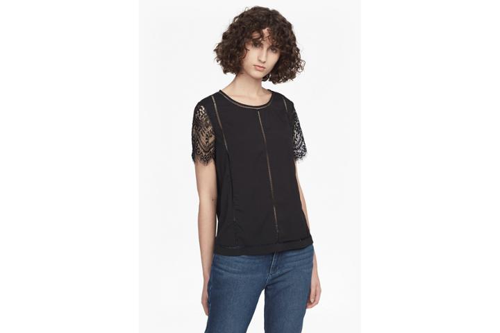 French Connection Classic Crepe And Lightweight Lace T-shirt