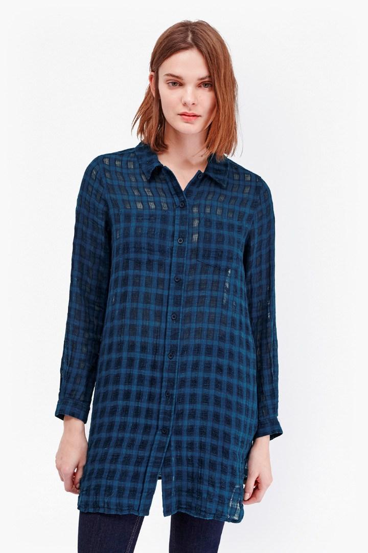 French Connection Long Open Weave Check Shirt