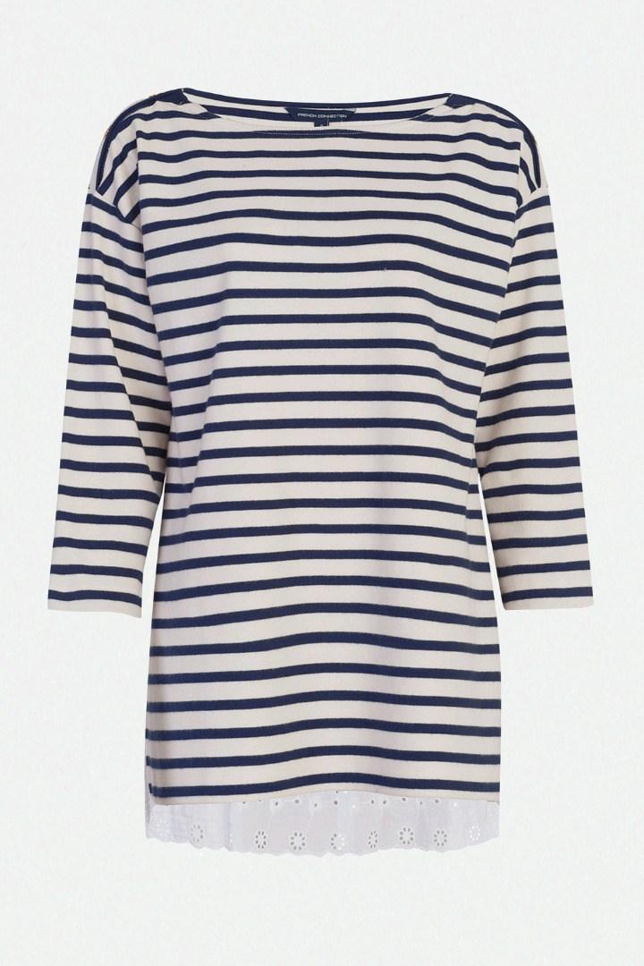 French Connection Duty Striped Polo Neck Top