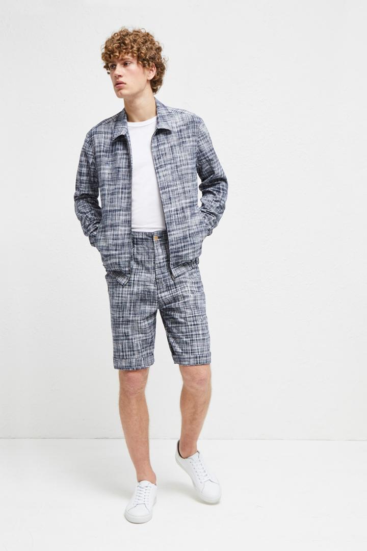 Fcus Linen Chambray Gingham Harrington Jacket