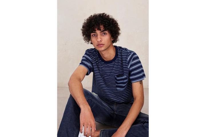 French Connection Block Patchwork Indigo Striped T-shirt