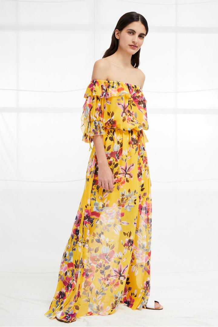 French Connenction Linosa Crinkle Off The Shoulder Maxi Dress