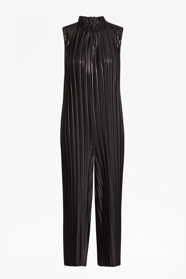 French Connection Viola Metallic Jersey Plisse Jumpsuit
